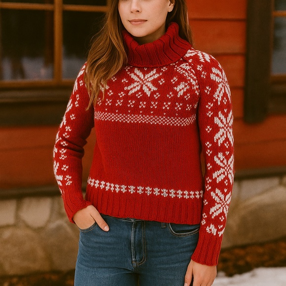 Ralph Lauren Polo Jeans Company Vintage Winter Fair Isle Holiday Sweater Red M - Picture 1 of 6